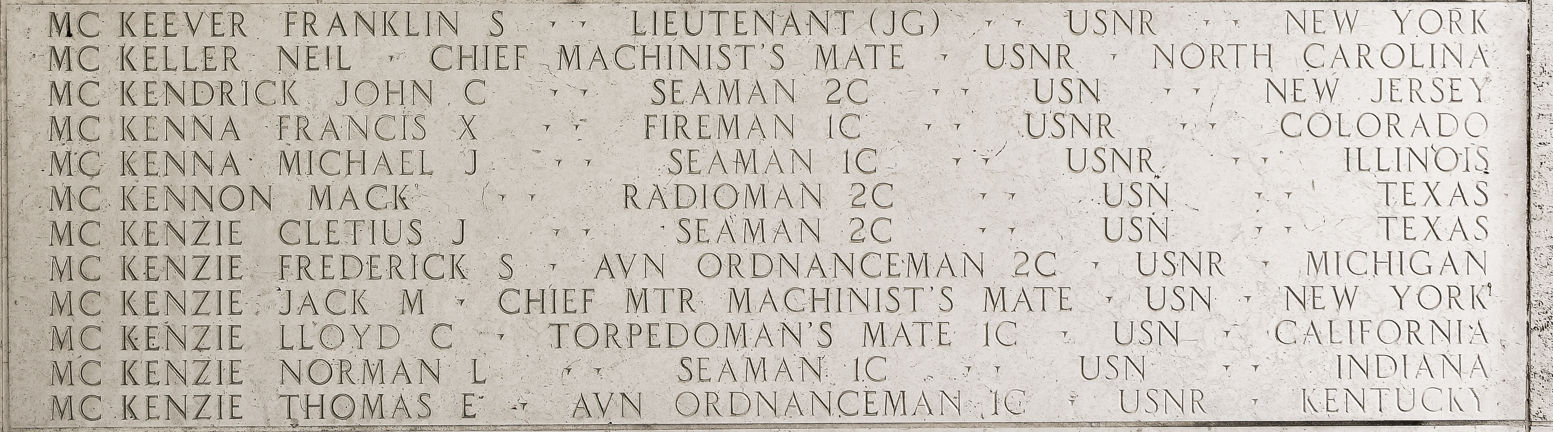 Thomas E. McKenzie, Aviation Ordnanceman First Class